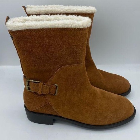 Cole Haan Quiana Tan Suede Faux Shearling Lining Waterproof Boots Size‎ 7 1/2b - Picture 1 of 11